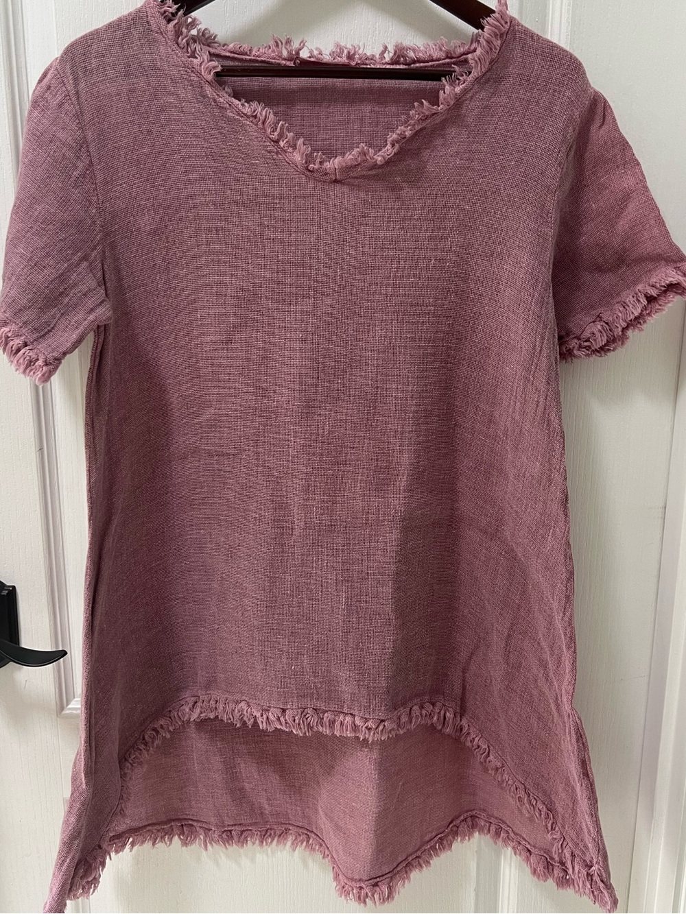 Catwalk Studio Linen Cotton Mauve Pink Frayed Fringe High Low Tunic Coverup OS